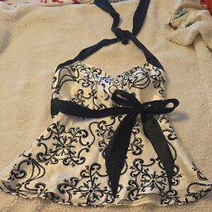 Black and White Halter Top with Floral Design